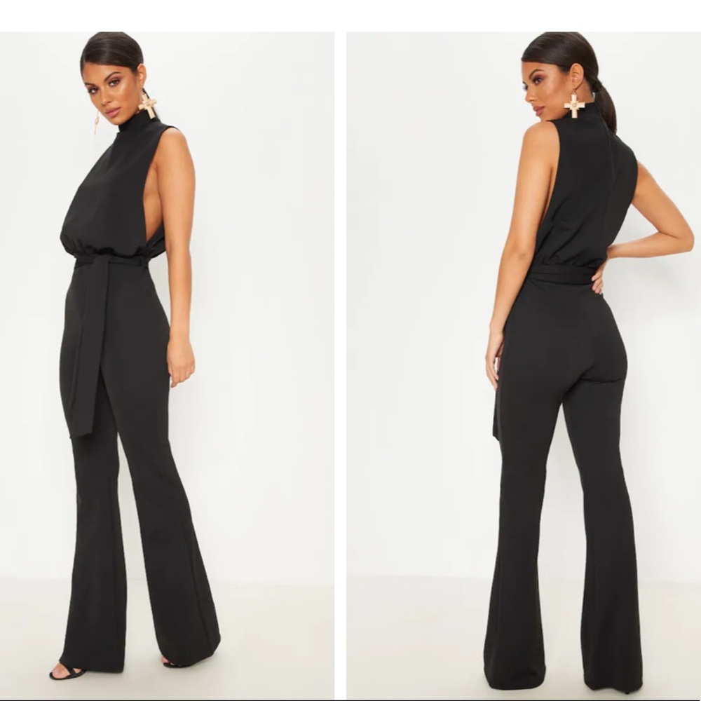 PrettyLittleThing Black Wide Leg Jumpsuit with High Neck